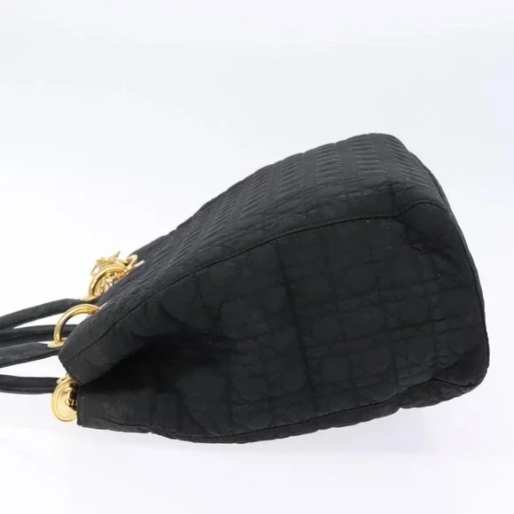 Christian Dior Lady Dior Canage Hand Bag Nylon Black Gold Auth ep10577